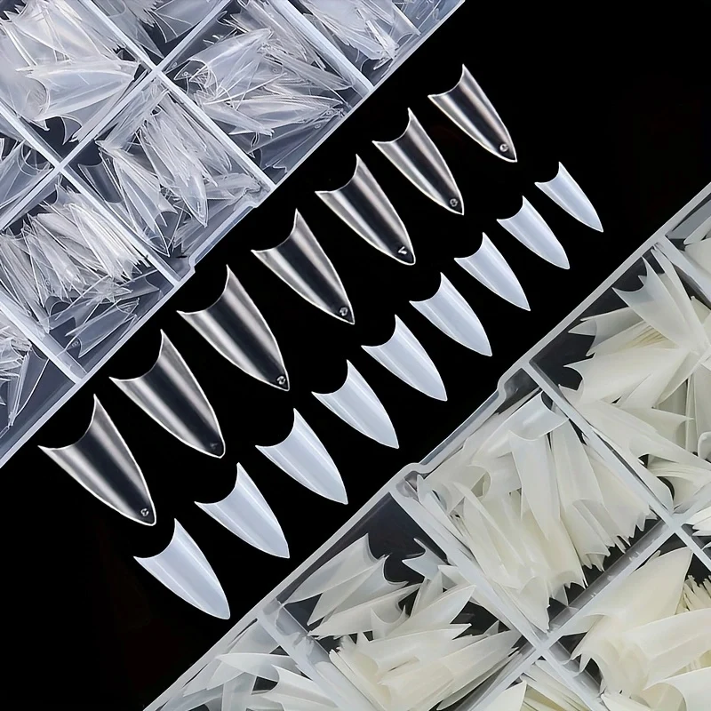 Naaldhak nageltip 500 stuks kort scherp uiteinde nep acryl nageltip halve dekking 10 maten met doos geschikt voor nagelsalon thuis doe-het-zelf (transparant natuurlijk)
