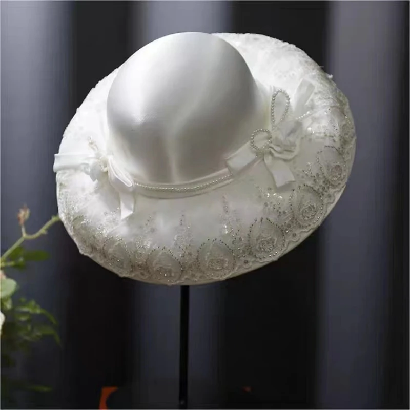 Chapeau haut de forme rétro en dentelle pour femme, élégant, accessoires de fête de mariage, baptême, dame