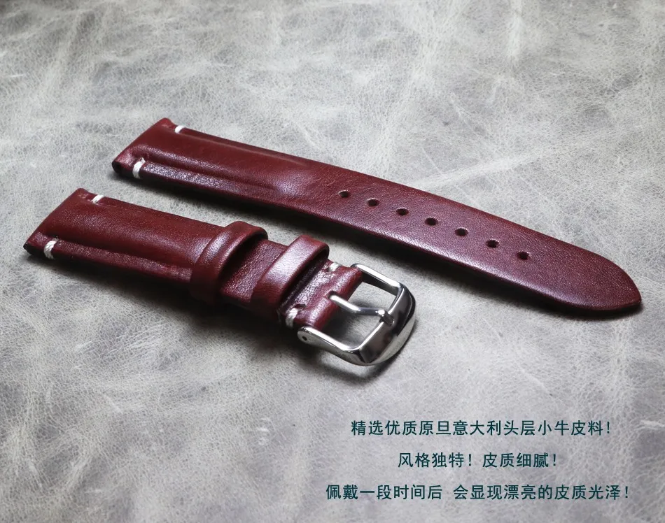 Handmade Shiny Patent Leather Men's Watchband 18 19 20 21 22MM Black Dark Red Men's Bracelet Vintage Style Strap