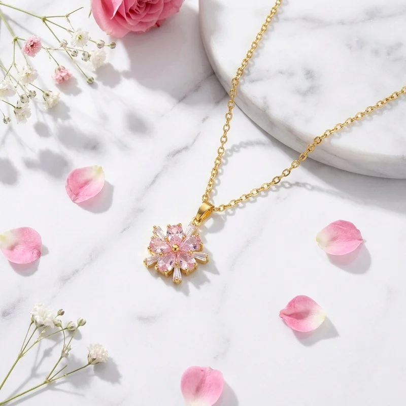 Palace-Inspired Five-Petal Flower Necklace, Ornate Collarbone Jewelry for Women, Dates and Parties