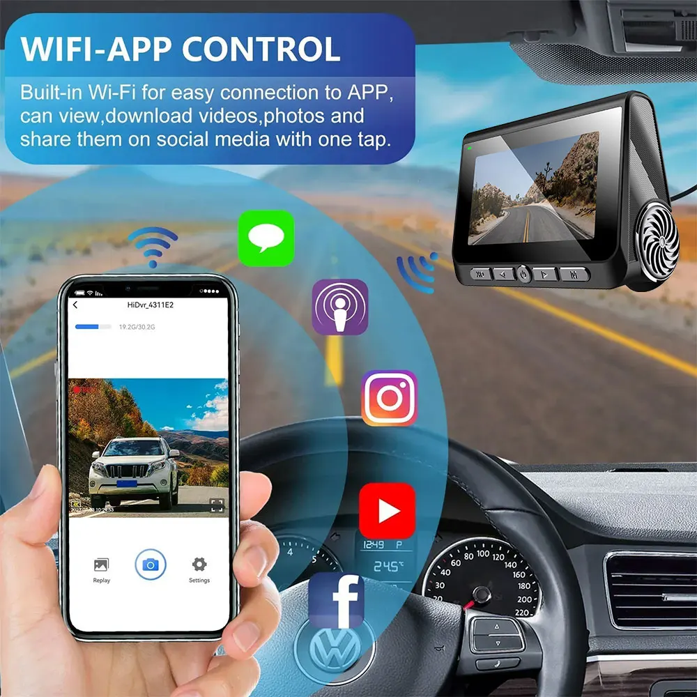 2 قناة جهاز تسجيل فيديو رقمي للسيارات للسيارات 4K 2-عدسة GPS واي فاي الجبهة الخلفية داش كام مسجل فيديو مسجل كاميرا سيارة 24h شاشة لموقف السيارات #3