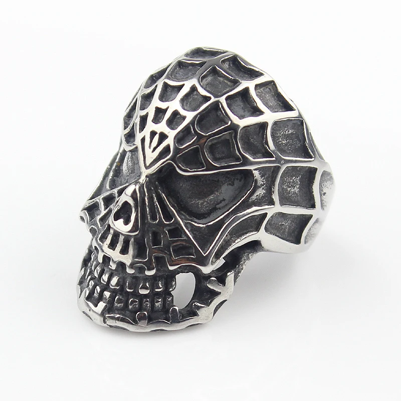 Gothic Mens Spider Web Skull 316L Stainless Steel Ring Biker Jewelry Jz05402