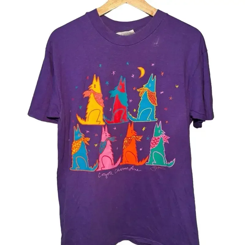 Vintage 80S Coyote Chorus Line Art T Shirt Womens L Short Purple Jeff Low