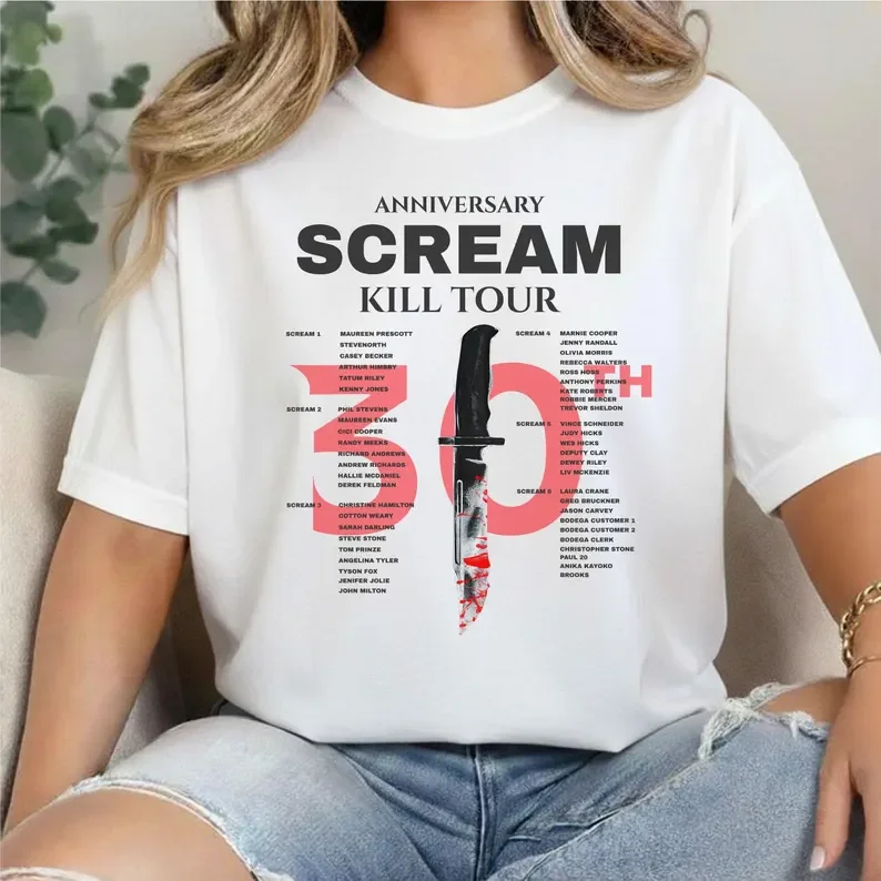 Scream 7 Kill Tour 2026T 30th Anniversary Horror Movie Pattern Retro Ghost Killer Men Neutral Cotton T-Shirt Comfortable Summer