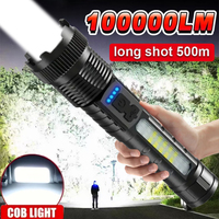 High Power Led Flashlight Powerful Type-C Rechargeable Cob Flashlight With Side Light Torch Light For Outdoor Camping Hiking