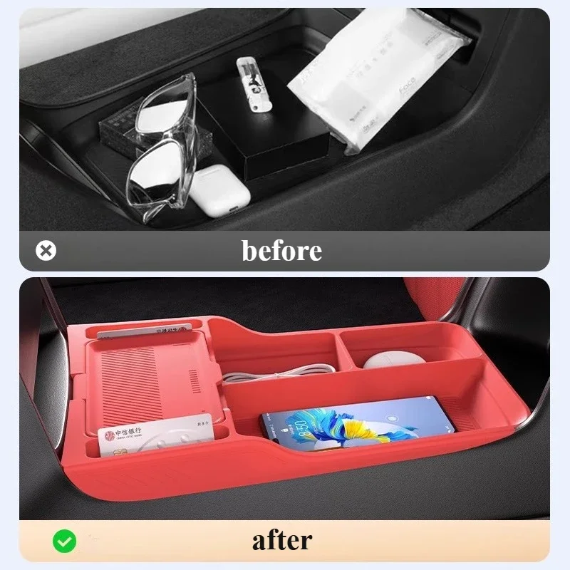 For Xiaomi SU7 - Double-Layer Glove Box Organizer Under Center Console Armrest Storage Case Car Accessories Car Storage Box view 2