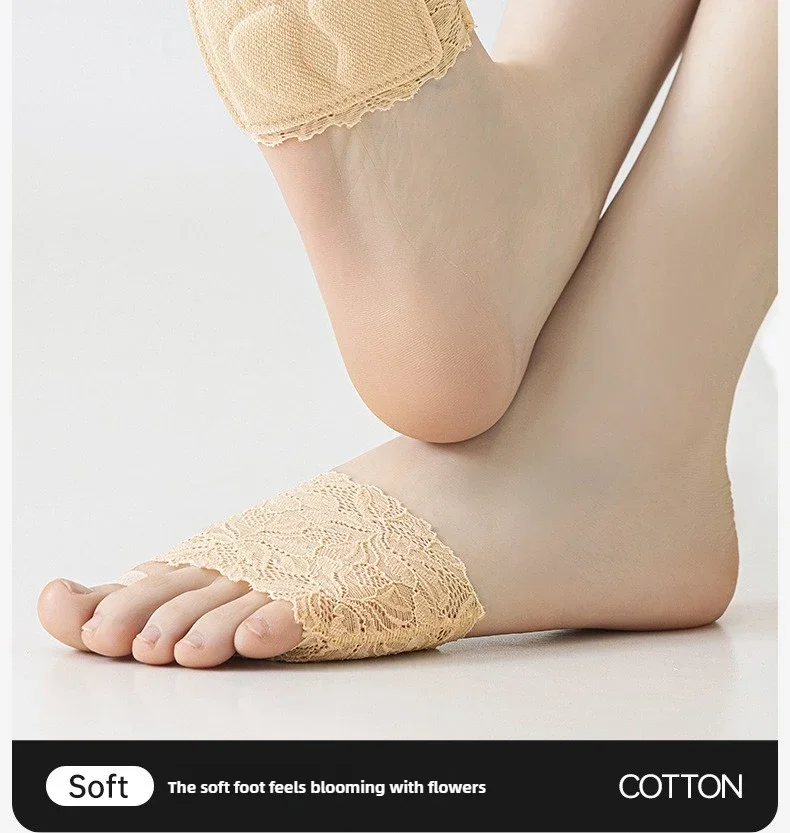 1–10 Paar Damen-Socken mit halber Sohle, rutschfest, unsichtbar, Dessous-Socken für High Heels, Schuhe, Sommer, dünne, atmungsaktive Spitzen-Fußabdeckung – Detail 2