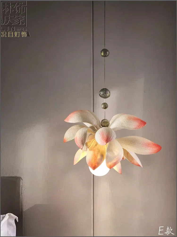 New Chinese Chandelier Living Room Lamp Modern Minimalist Bedroom Bedside  Tea Set Lotus LED Light Pandent  Decorative Home