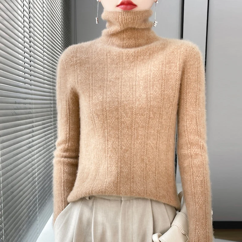 Autumn and winter new 100% merino sweater turtleneck knitted ladies high-end solid color long-sleeved warm cashmere sweater top