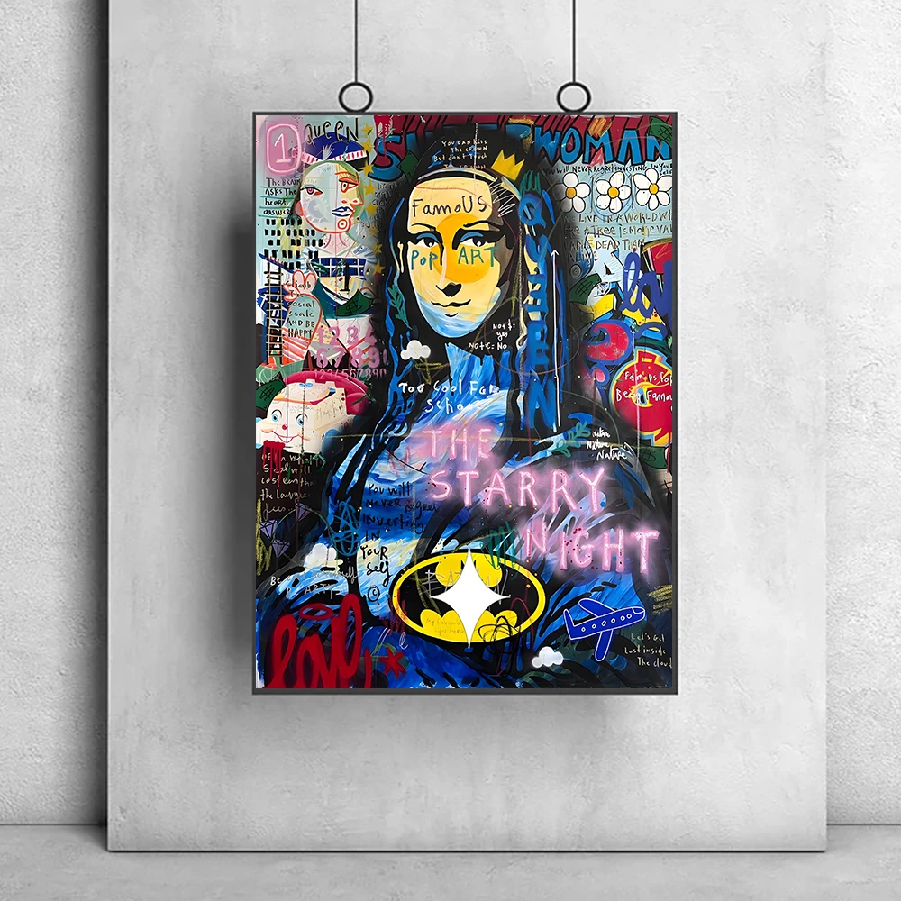 

Funny Blue Mona Lisa Street Pop Canvas Poster And Print Famous Painting Graffiti Wall Picture For Living Room Home Decoration