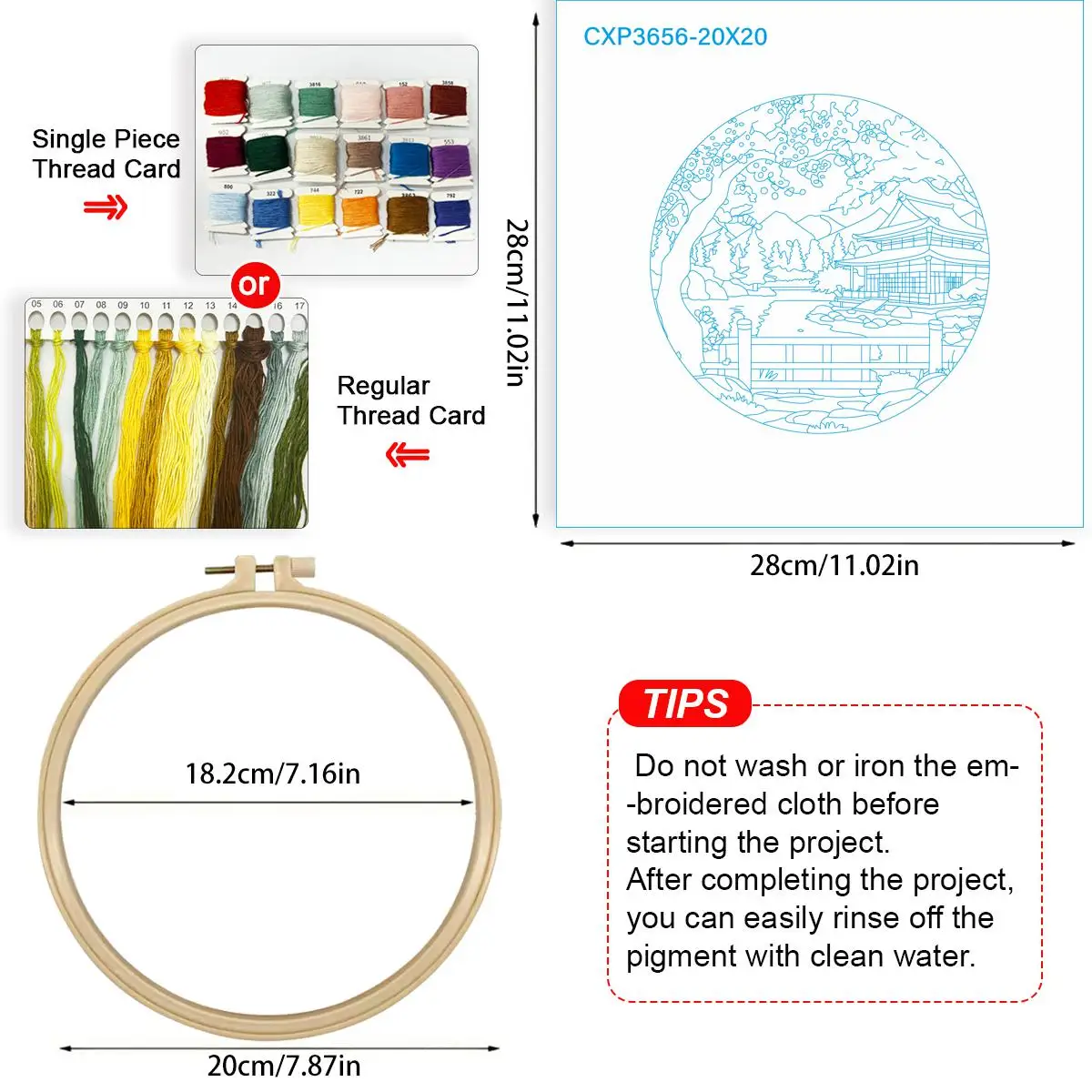 1 Stück 20X20CM/15X15CM 7,87/6,3 Zoll Landschafts-Stickerei-Starter-Kit DIY-Kit DIY-Stickerei-Set Handarbeiten Nadelkunst Nähkunst – Detail 5