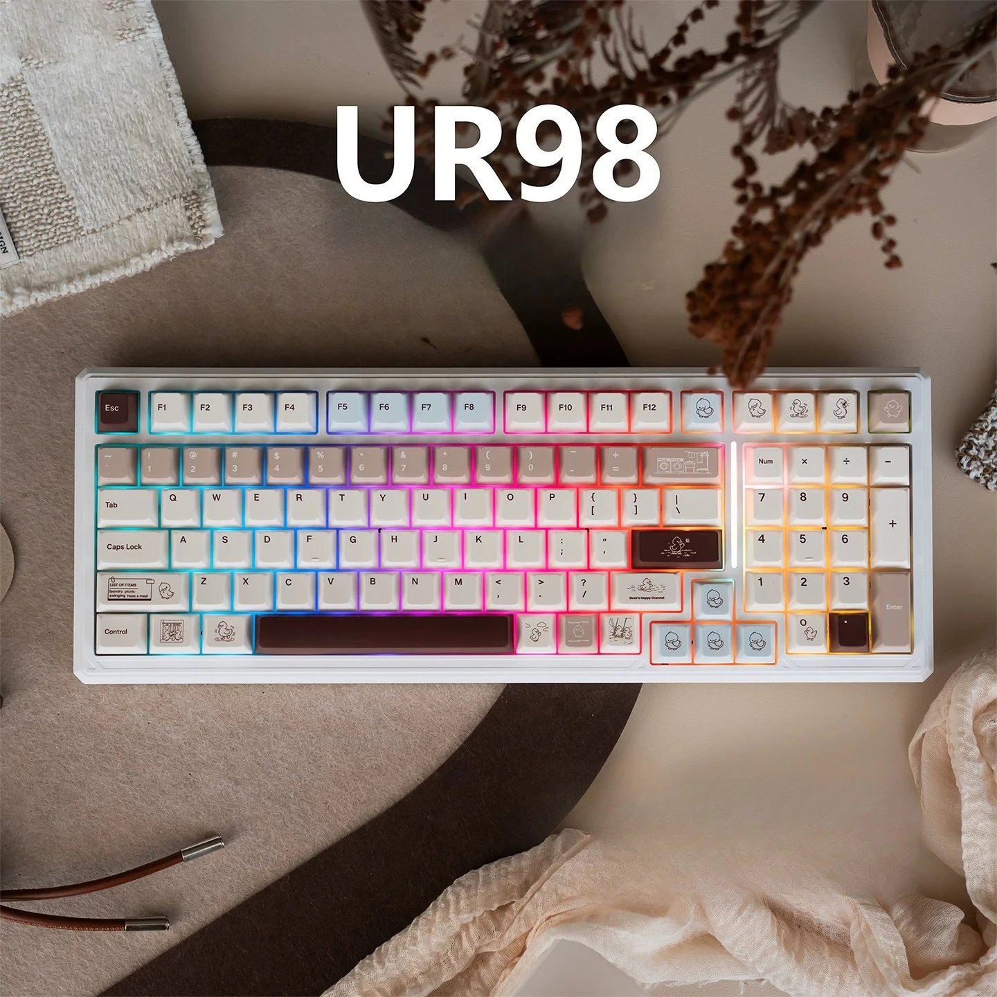 Teclado Bluetooth UR98 Personalizado Tri-Modo Hotswap Gasket Layout de 98 Teclas Taxa de Polling de 1000Hz RGB Teclado Mecânico Ergonômico para Jogos