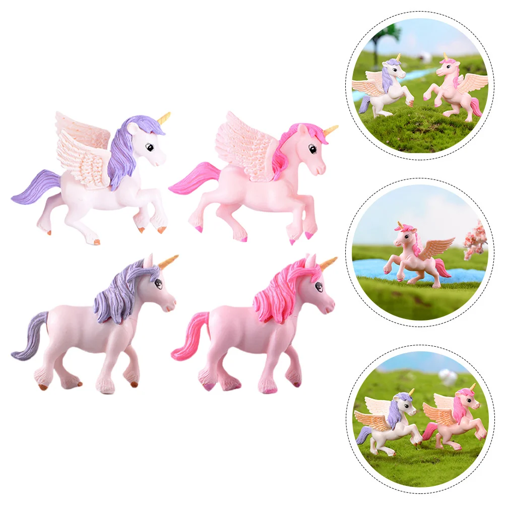 

4 Pcs Dollhouse Unicorn Craft Statue Top Hat Mini Model Ornament Figurine Bonsai