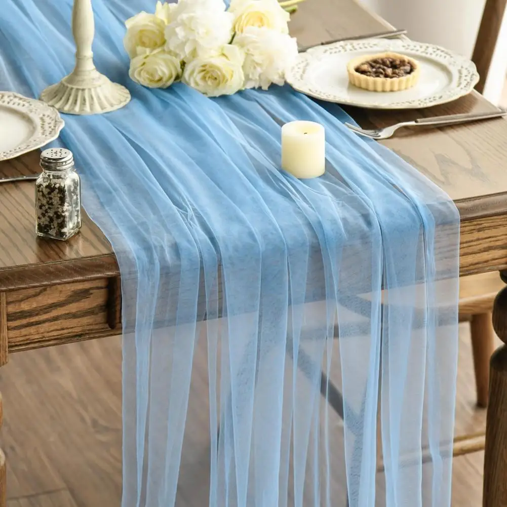 2025 Festive Table Decor Elegant Tulle Table Runner for Wedding Decor Bridal Shower Birthday Party Sheer Tablecloth for Dessert