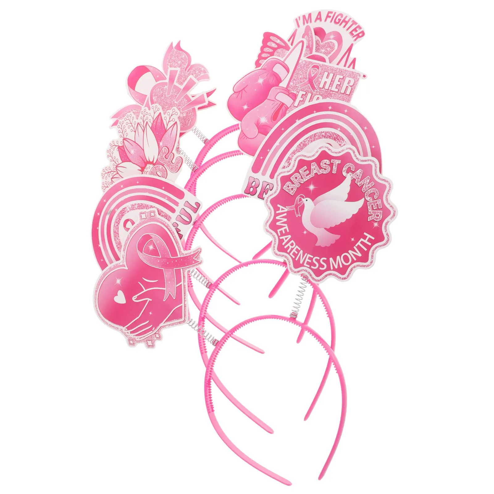 

5Pcs Breast Cancer Awareness Headbands Ribbon Hair Hoops Party Headwear Women Festive Photo Props Themed Gathering Decoration