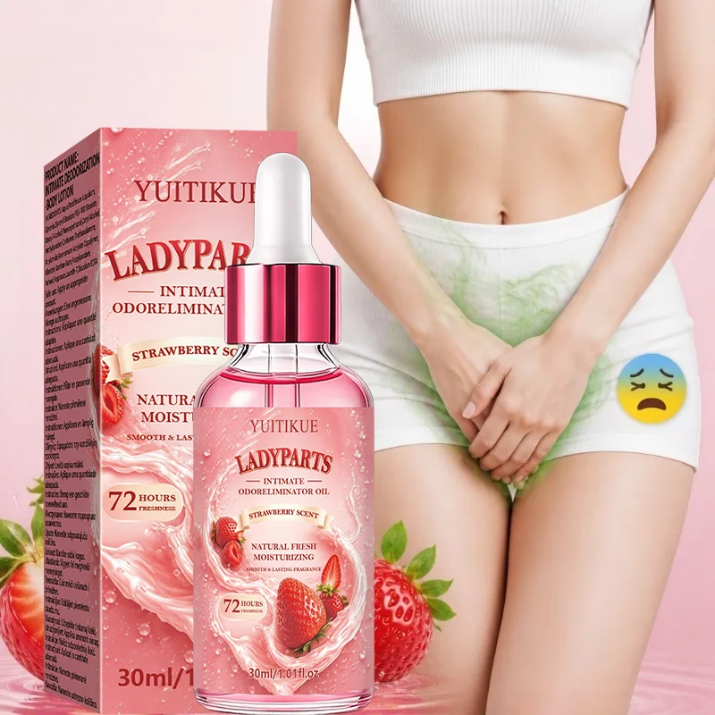 YUITIKUELadyparts Intimate Care Oil 30ml Strawberry Scent 72H Fresh Odor Eliminator Moisturizing Private Part Care Essential Oil