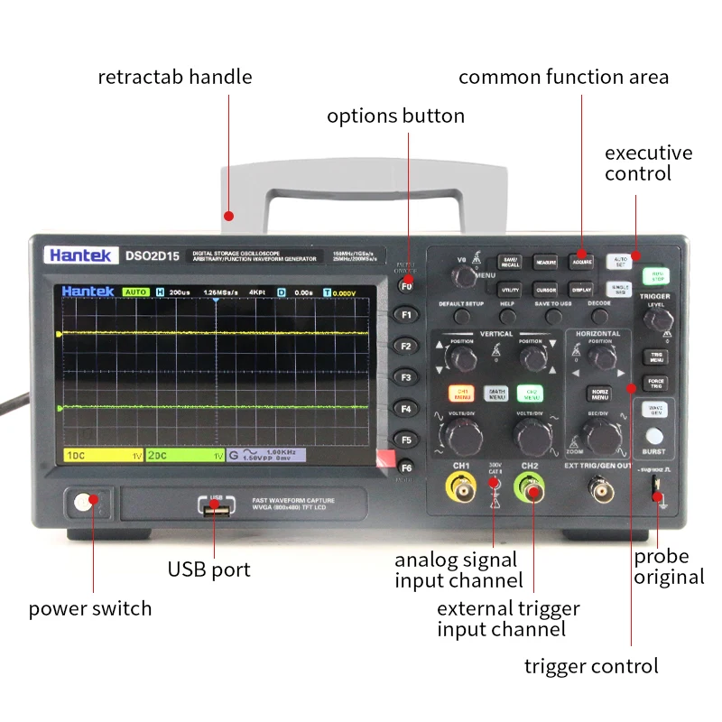 Hantek Signal Generation Oscilloscope DSO2C10 2C15 2D10 2D15 Dual-Channel Digital Storage Oscilloscope 100M 150M 1GS/s