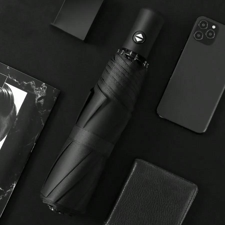 Fully Automatic Open Umbrella, One-Button Open, Suitable For Sunny And Rainy Days, 8 Ribs, Solid Color Business Umbrella, Black Coating UPF50+, Sun-Blocking Umbrella, Triple Folding Umbrella, Solid Co image 4