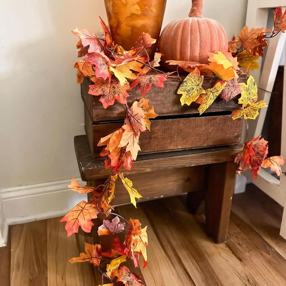 إكليل كرمة الخريف الاصطناعي، بطول 177 قدمًا، أوراق القيقب، ديكور الخريف، عيد الشكر، المنزل، الزفاف، الموقد، عيد الميلاد #3