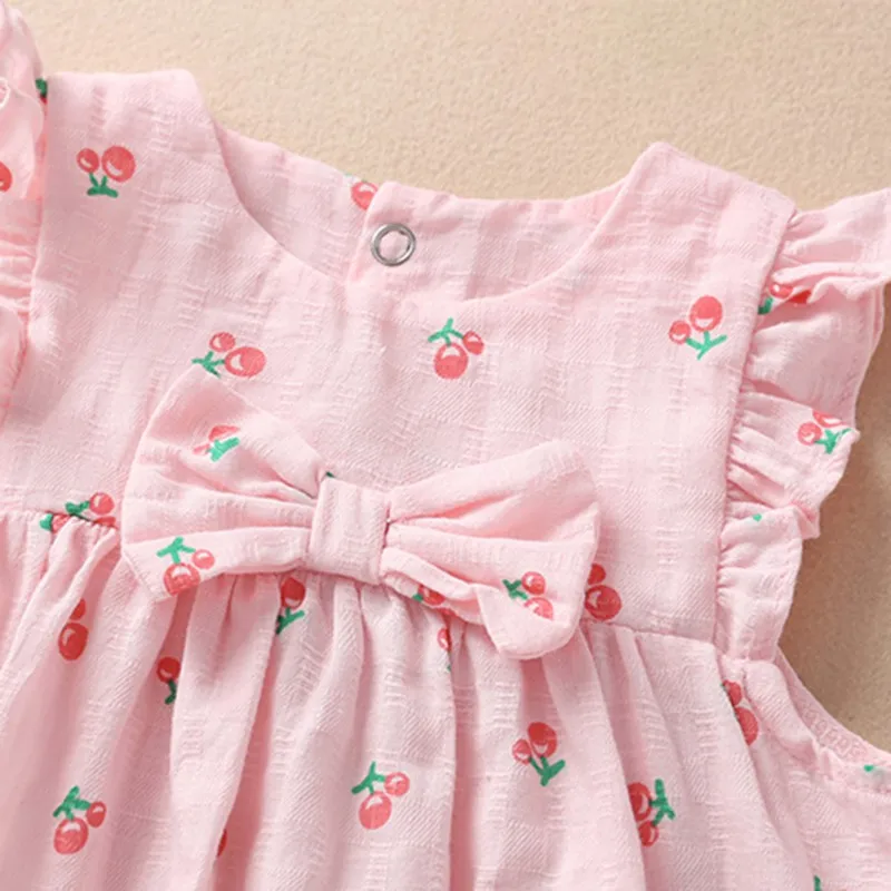 Girls Floral Bow Sleeveless Dress Set Baby Dress Triangular Pants Hairband 3 Pieces Set 0-2 Years Female Baby Summer Dresses