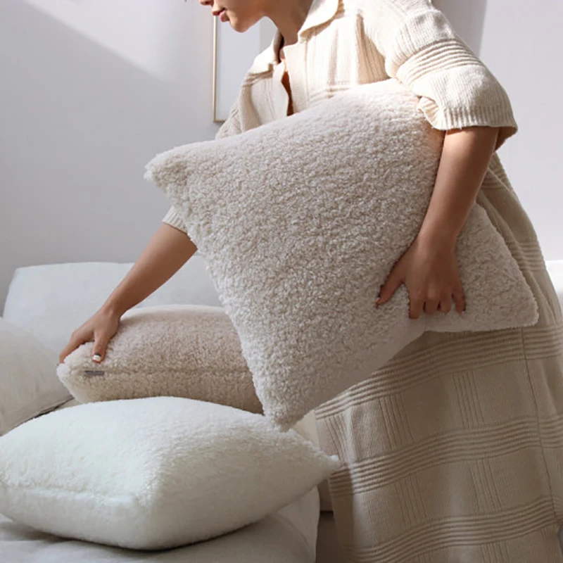 White Plush Cushion Cover Ultra Soft Housse De Coussin Sofa Throw Pillow Cover Comfortable Living Room Home Decoration