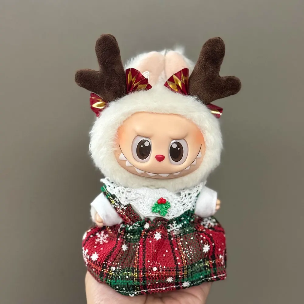 Vêtements de poupée Labubu, pull, chapeau et écharpe de noël rouge, 17cm, chaussures, accessoires de bricolage