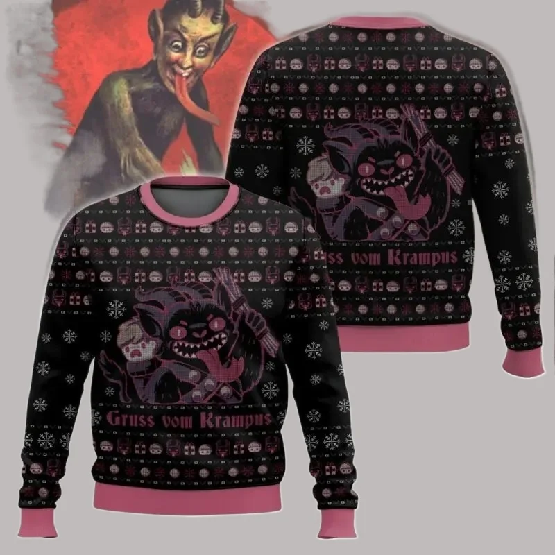 عيد ميلاد سعيد Krampus شقي قبيح سترة عيد الميلاد مضحك عطلة حفلة البلوز حجم كبير سترة للرجال النساء هدية عيد الميلاد 2026 #6