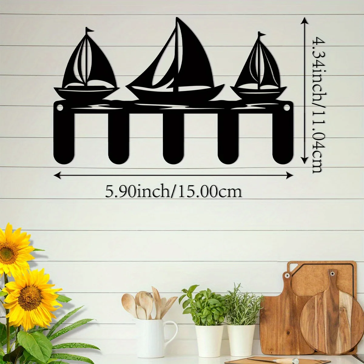 CIFBUY Iron Wall Art Nautical Sailboat Key Hook Decor Coat Storage Organizer Minimalist Rustic Accent Interior
