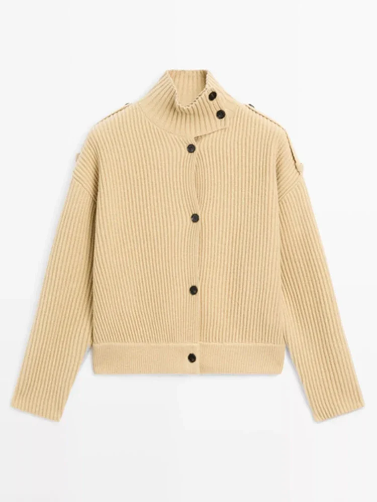 

Вязаный женский кардиган с воротником-стойкой и длинными рукавами, однобортные женские кардиганы Solif, осень 2026, модная шикарная женская верхняя одежда