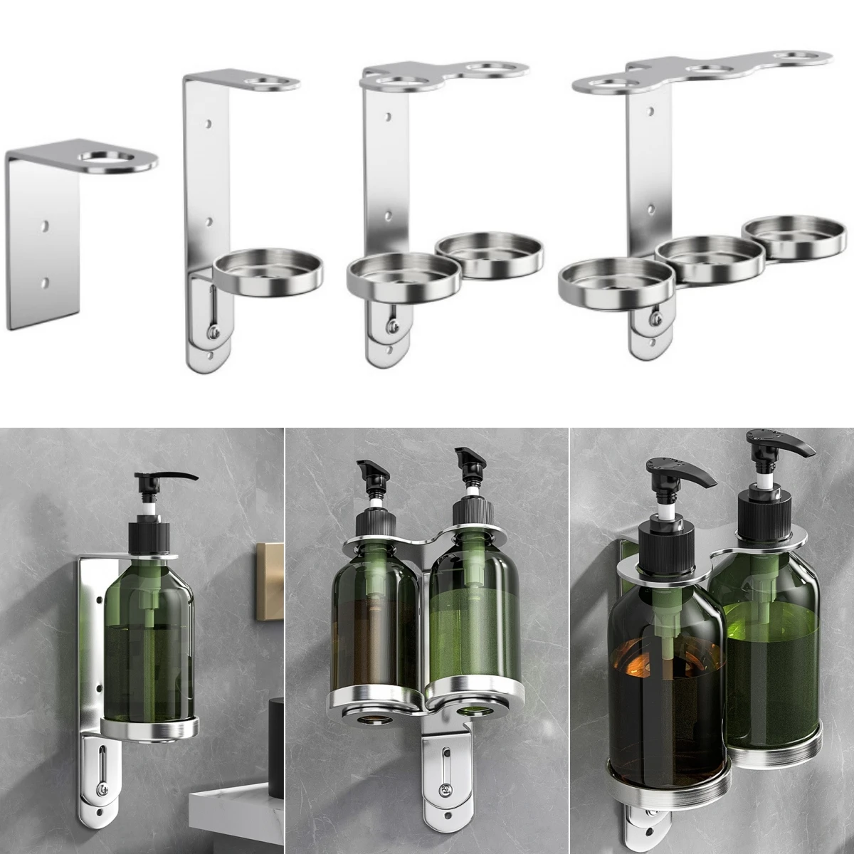 Wandmontierter Badezimmer-Seifenspender aus Edelstahl, Flaschenhalter, Aufhänger, Gel-Shampoo-Aufbewahrungsregal, Badezimmer-Organizer