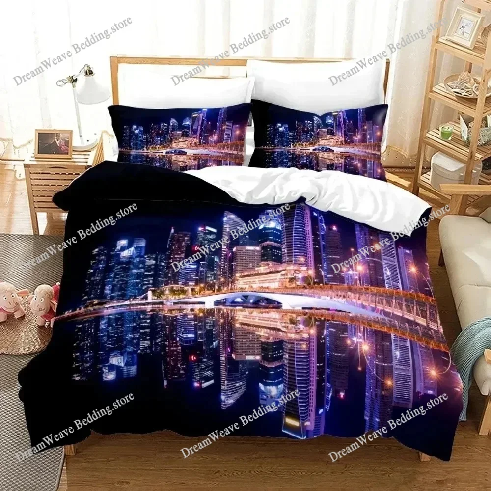 3D Print New York City Night View Bedding Set Duvet Cover Bed Set Quilt Cover Pillowcase Comforter King Queen Size Boys Adult