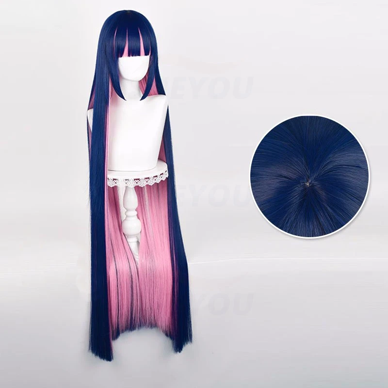 Anime perucas de cabelo sintético resistente ao calor, peruca cosplay, anarquia calcinha e meia longa, rosa e azul, 100cm-120cm