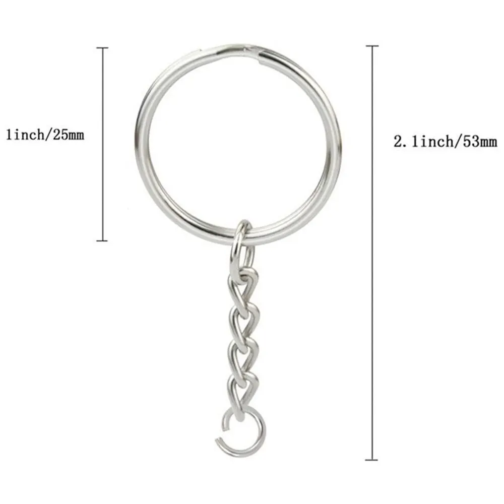 30PCS Split Key Ring with Chain 1 Inch and Jump Rings Silver Color Metal Parts with Open Jump Ring and Connector DIY Jewelry