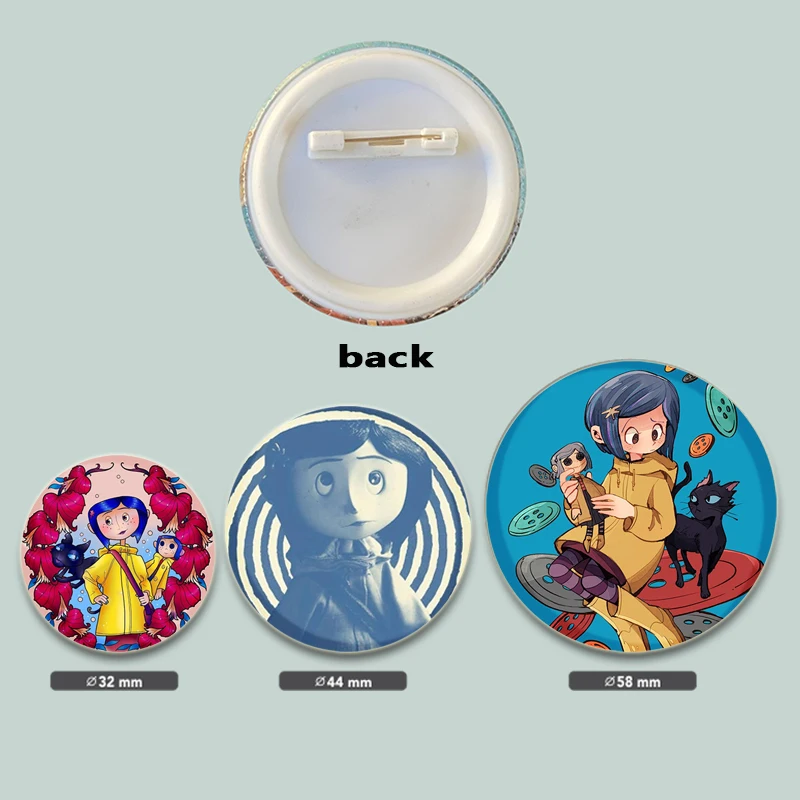 32/44/58MM Creative Round Anime Pins Cartoon Character Coraline Funny Brooch Badge Jewelry Gift for Friends