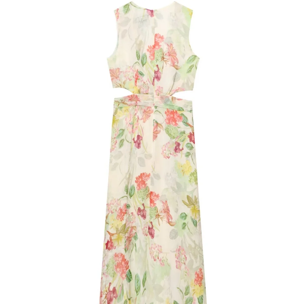 فستان مفتوح بتصميم مطبوع عليه زهور ورقبة على شكل حرف V بدون أكمام وسحاب خلفي من الدانتيل فستان صيفي جديد للسيدات على طراز العطلة