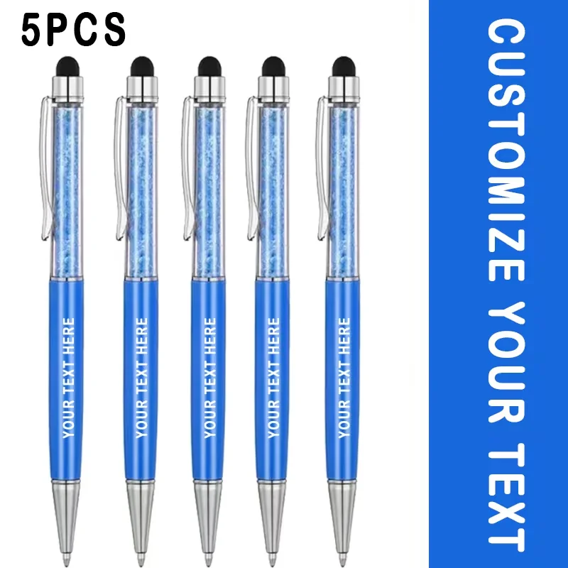 5Pcs Personalized Custom Logo Laser-Engraved Name and Date Creative New Capacitive Pen Ballpoint Pen Crystal Rhinestone Couple Signature Pen iPad Stylus Pen with Engraving Crystal Ballpoint Pen with Nib, Medium Nib, Metal Body, Bright Colors - Perfect Gift for Women, Christmas, Thanksgiving Gift