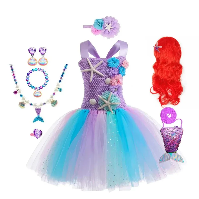 

Girls Mermaid Tutu Summer Dress Princess Birthday Party Dresses For Girls Starfish Halloween Cosplay Kids Mermaid Costumes