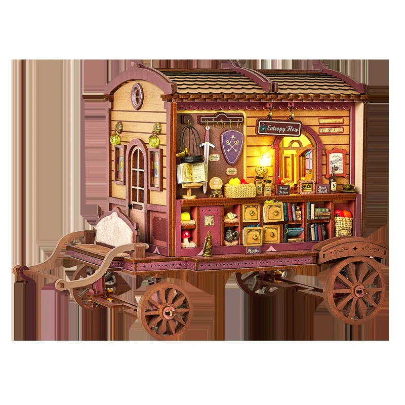 عربة ألغاز خشبية ثلاثية الأبعاد من Fantasy Merchant Cart، هدية مجموعة ذات طابع سحري #2