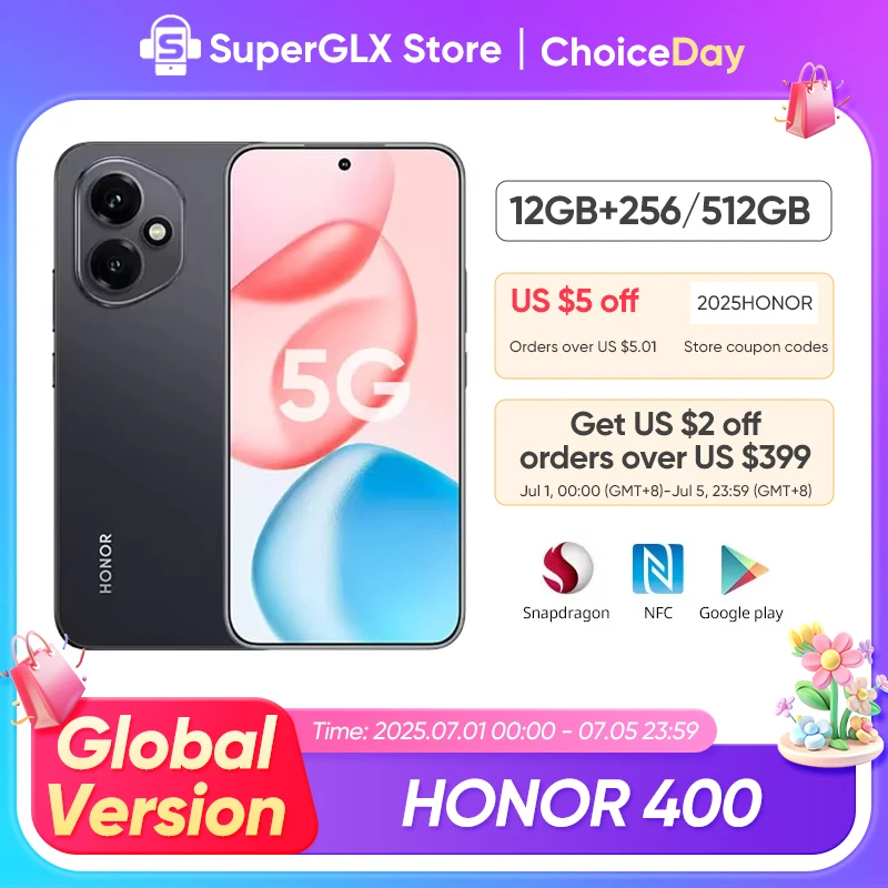 Новый смартфон HONOR 400, глобальная версия 5G, Snapdragon 7 Gen 3, 6,55 дюйма, 120 Гц, AMOLED-дисплей, 200 МП, 6000 мАч, 80 Вт, SuperCharge NFC