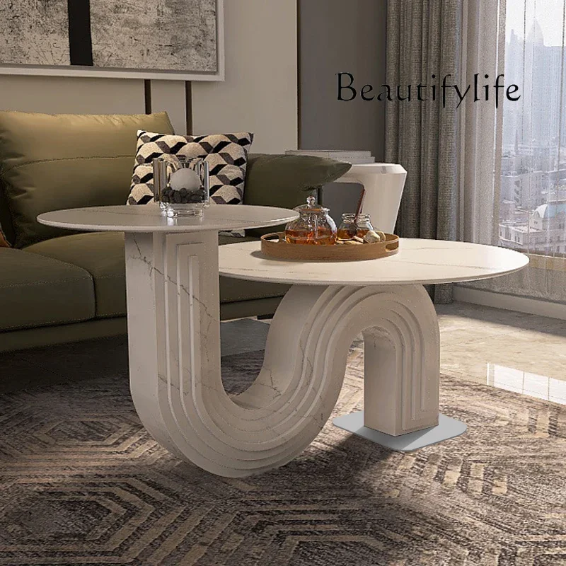 light luxury high and low alternative coffee table living room round rock slab apartment balcony special-shaped side table