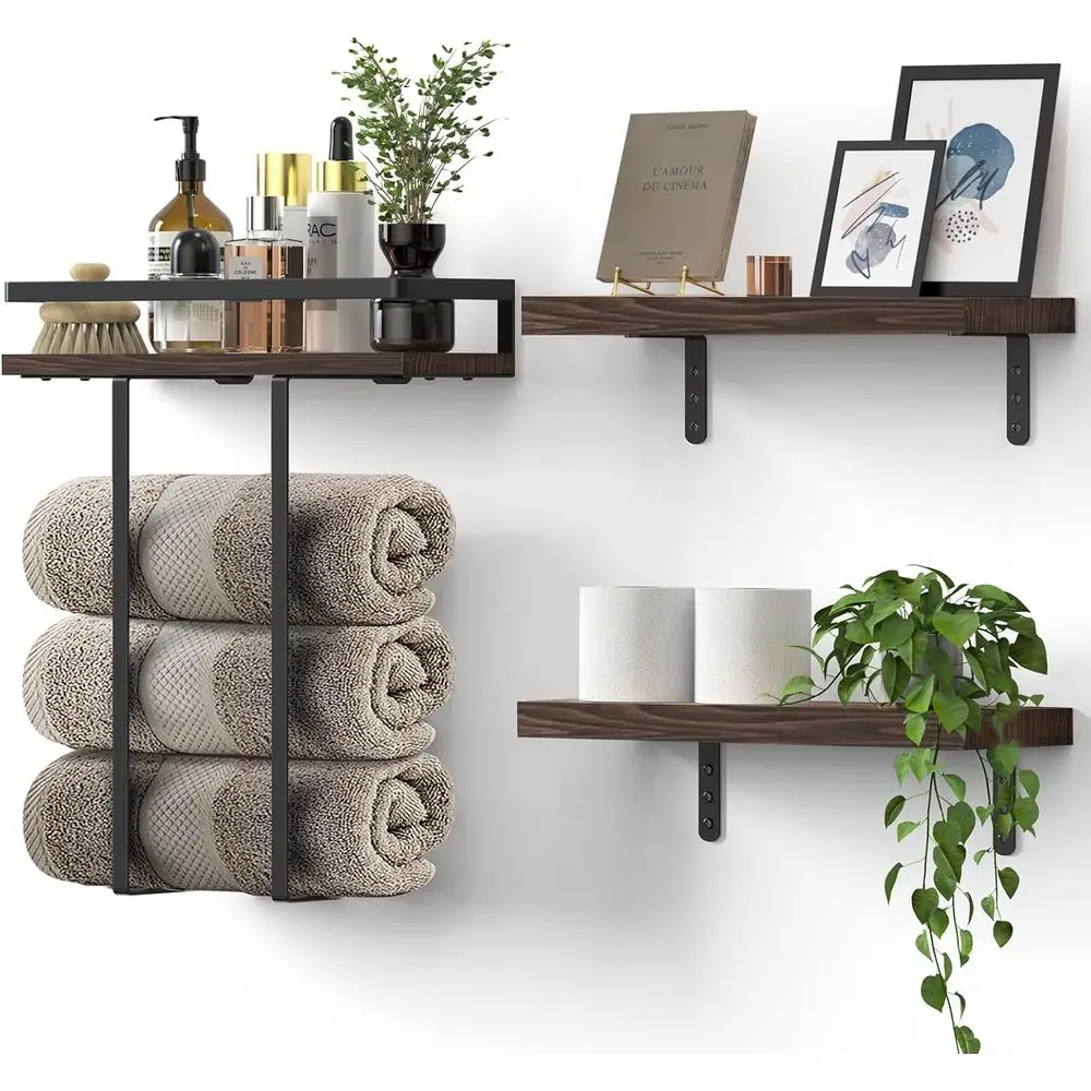 

16-дюймовые настенные полки из массива дерева, угольно-коричневые, в деревенском стиле