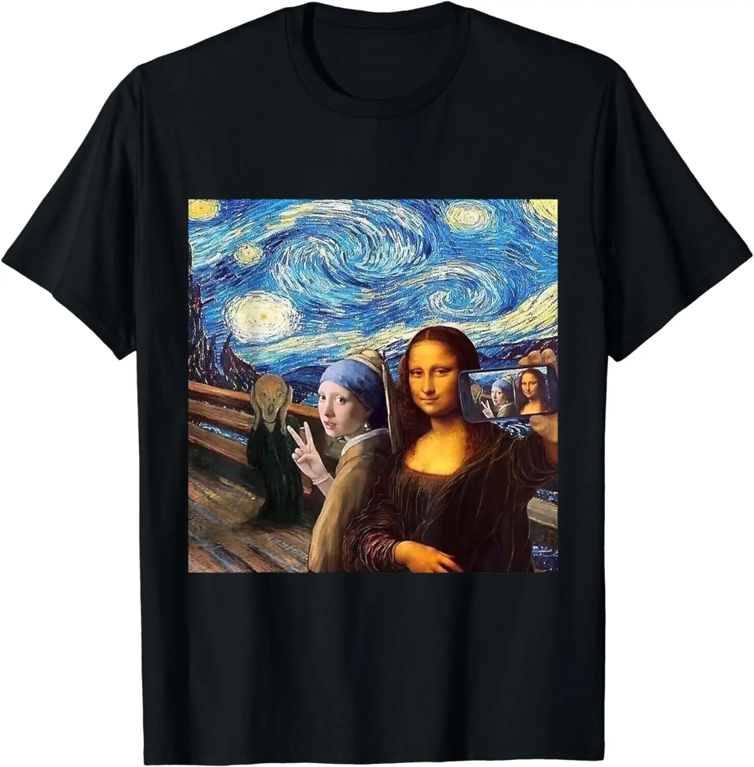 Mona Lisa Girl With A Pearl Earring The Scream Starry Night T-Shirt