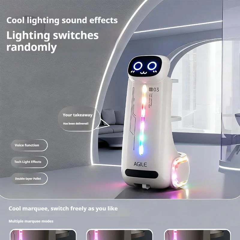 Agile 03 Remote Control Delivery Robot Two Layer Tray Voice Function Colorful Led Lights Sound Effects Boys Girls InteractiveToy