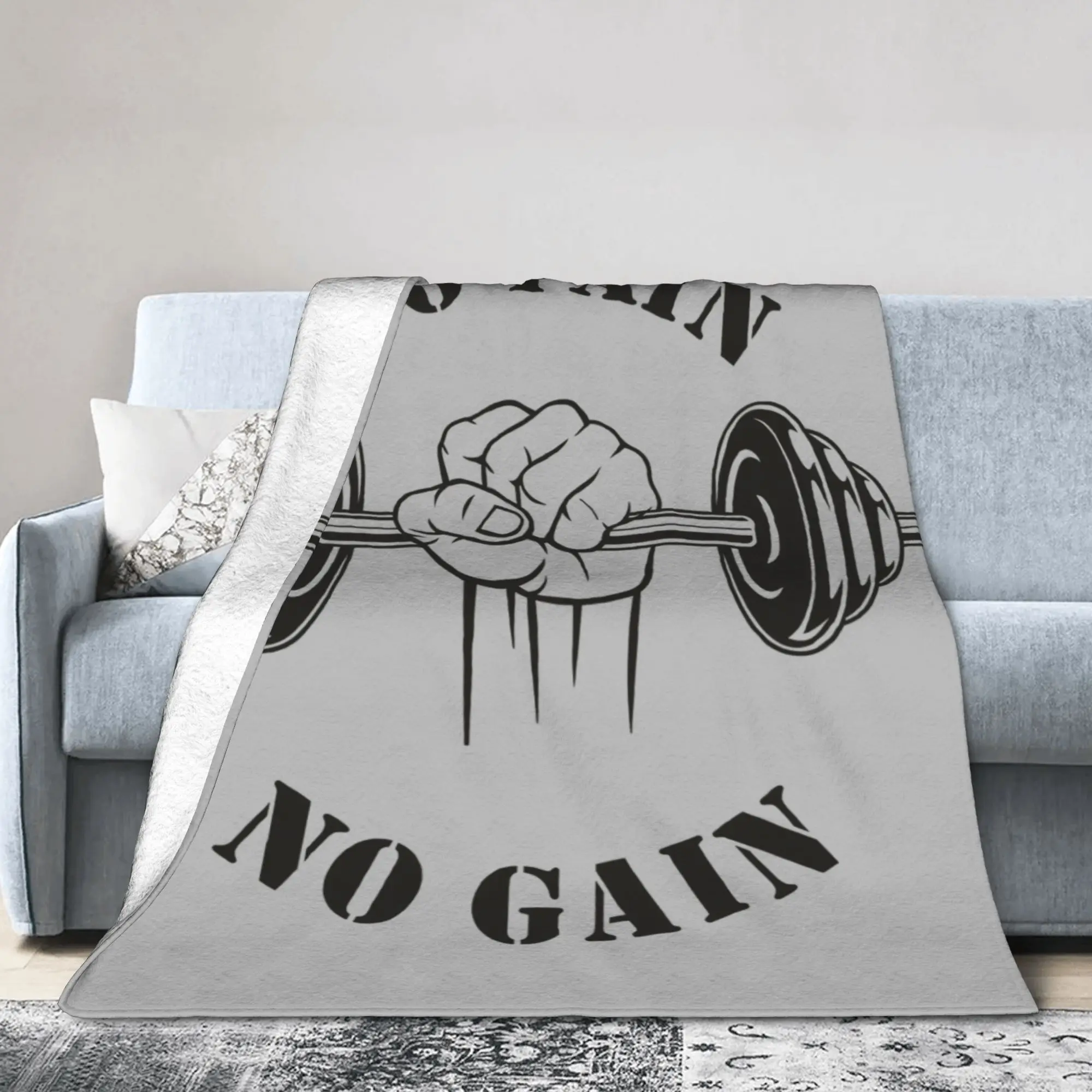 Custom No Pain No Gain Blankets Warm Flannel Bodybuilding Fitness Gym Throw Blanket for Bed Couch Bedspread