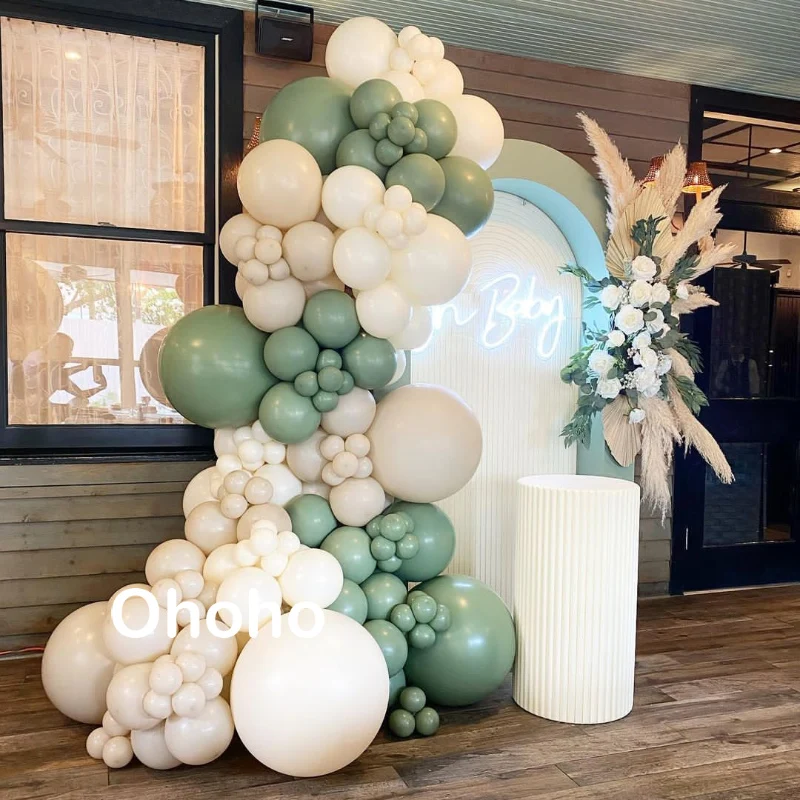 Kit de Arco de Balões em Creme Bege Verde para Chá de Bebê, Festa de Aniversário de Menina ou Menino, Casamento, Decoração de Noivado, Batismo e Crisma