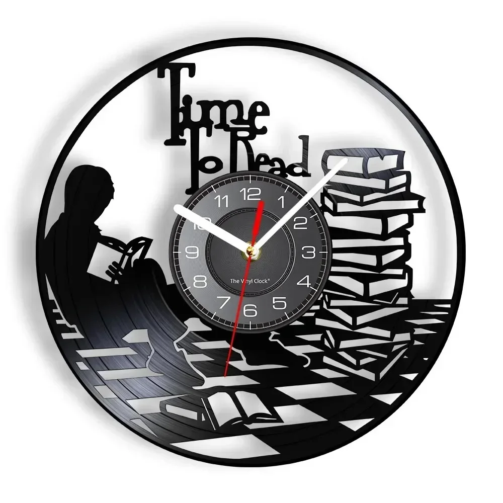 Teenage Reading Books Wall Art Time To Read Inspirational Quote Wall Clock Library Decorative Vinyl Record Clock Bookworms Gift