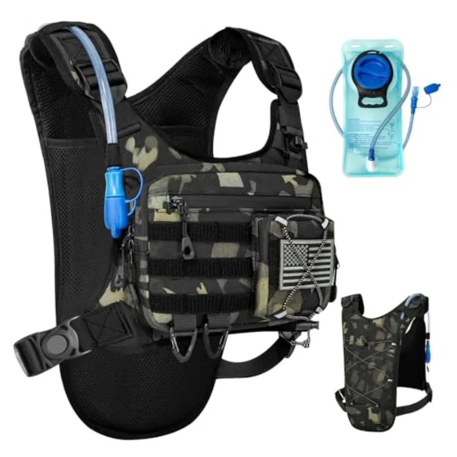 Hydration Vest with 2L Water Bladder for Men and WomenLightweight Adjustable Hydration Backpack Reflective Running Vest Chest B