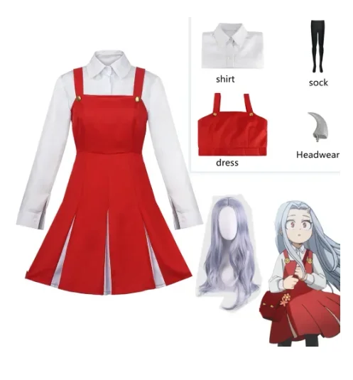 Anime Boku no My Hero Academia Season4 Eri Cosplay Costume Uniform Dress Halloween Costume Wig Horn Set