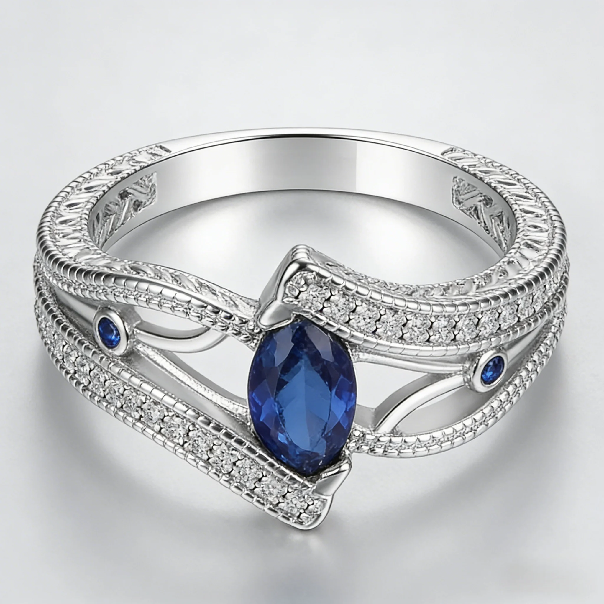 

Navy Blue Gemstone Ring for Women, Modern Geometric Design Silver Ring, Romantic Engagement & Party Jewelry Gift for Her