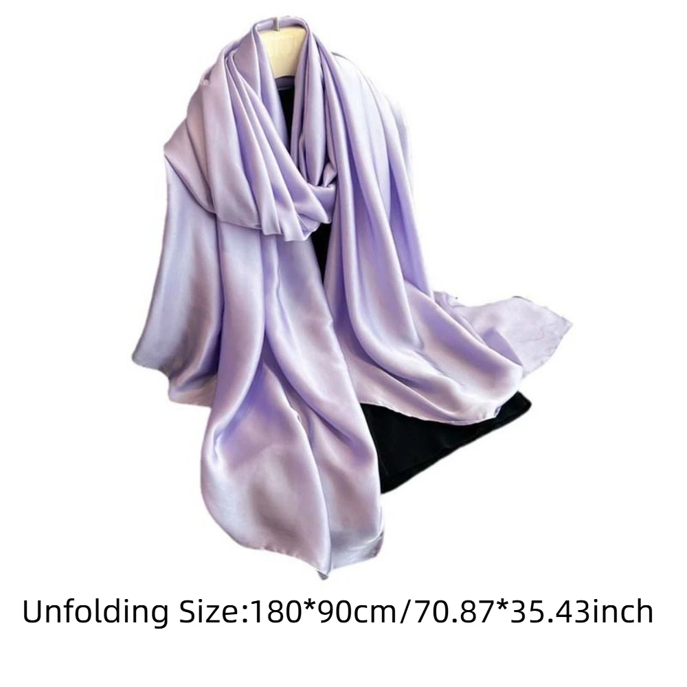 Breathable Spring Satin Scarf Polyester Silk Big Yarn Shawl Smooth Sweat-absorption Solid Color Headscarf Clothing Accessories